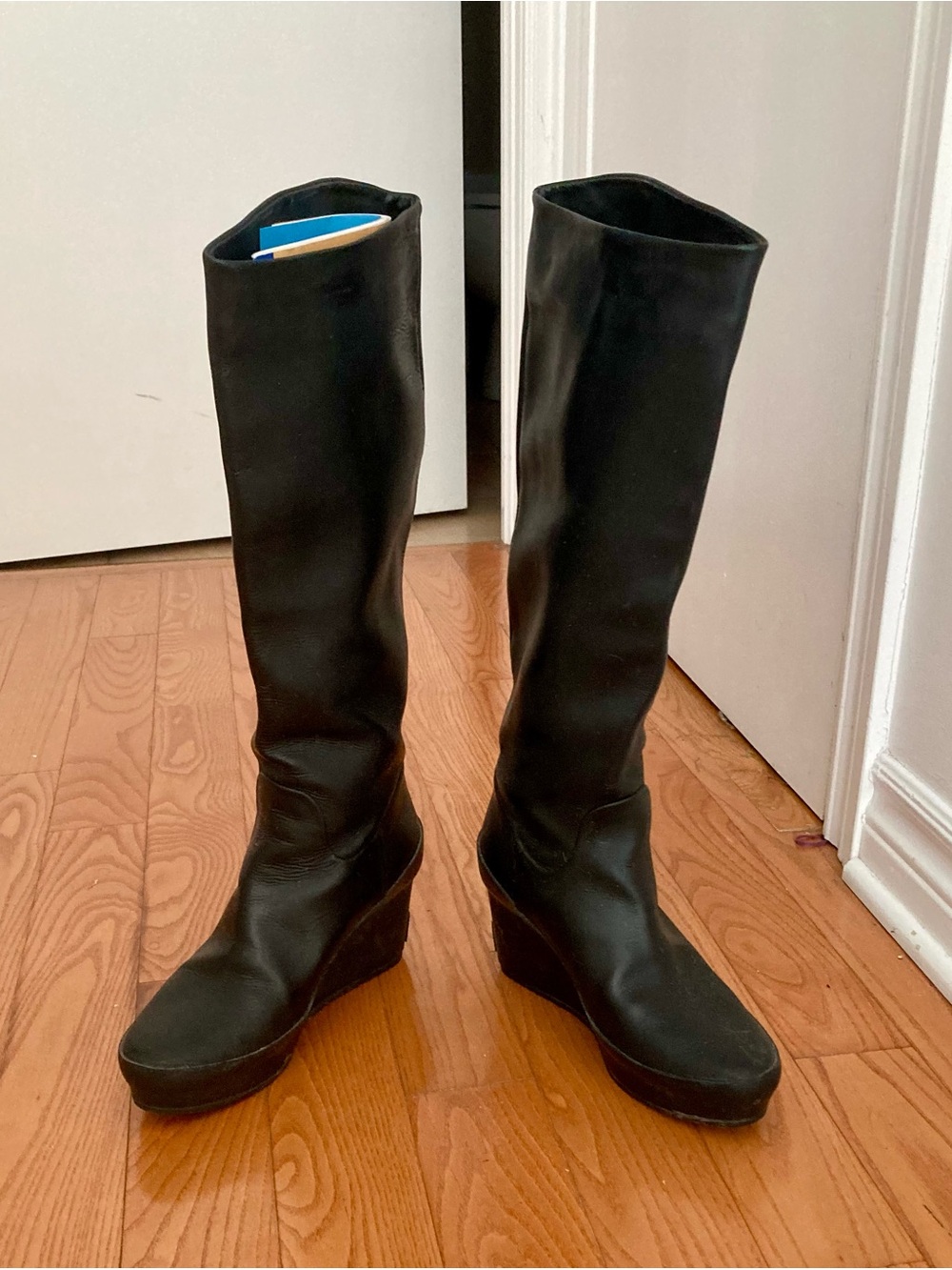 Black Knee-High Wedge Boots - Classic Women's Wedges